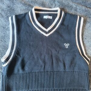 TNA Dark Blue V-Neck Sweater Vest with White Trim